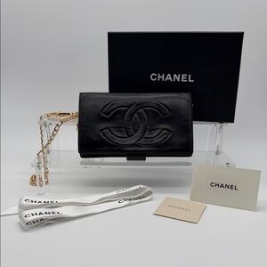 Chanel Black Leather Clutch with Gold Chain